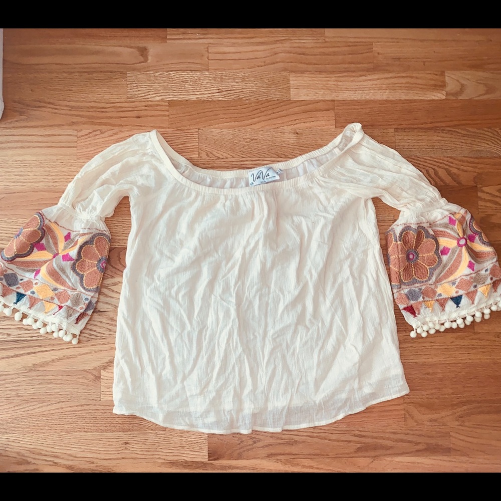Embroidered Bohemian Off The Shoulder Top